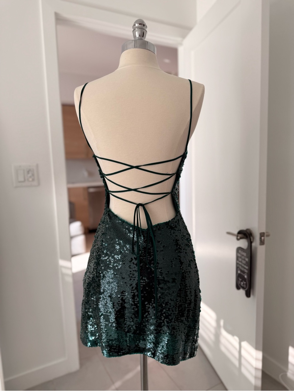 Zara Dark Green Sequin Mini Dress - Picture 3 of 4